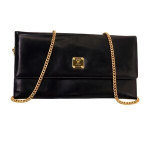 MCM | Vintage Black Patent Leather Chain Shoulder Bag / Clutch Gold Hardware